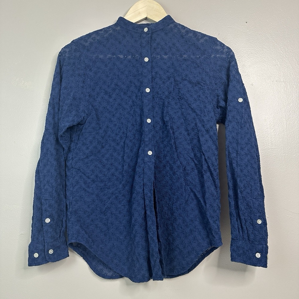 LAUREN RALPH LAUREN - Women's Blue Floral Eyelit Long Sleeve Shirt Sheer -Size S